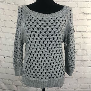 AMERICAN EAGLE OUTFITTERS GREY CROCHET OPEN KNIT SWEATER SIZE(M)
